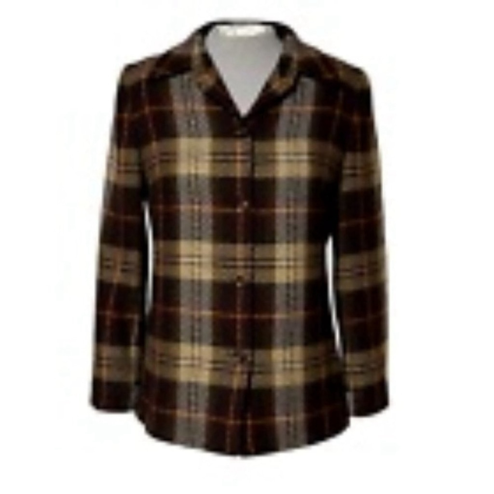 Vintage Blazer Women's Size 8 Brown Yellow Wool Plaid Germany Dark Academic - Picture 2 of 14